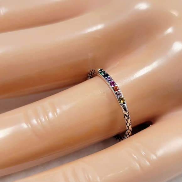 Sterling Silver Rainbow Stack Band - Picture 3 of 12